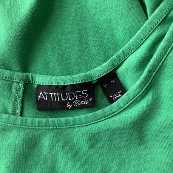 Attitudes by Renee Green Round Neck Tunic Top Front Pockets Elbow Sleeves Cotton - Picture 7 of 8